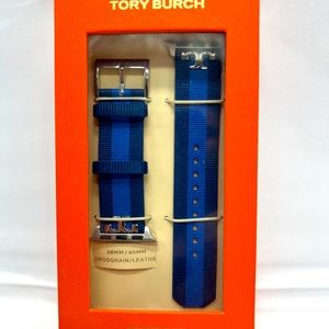 Tory Burch Apple Watch Band 38/40MM Grosgrain/Leather Two Tone Blue